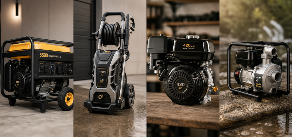 power equipment collage banner